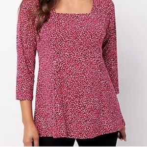 Susan Graver rose red knit fit and flare 3/4 sleeve top